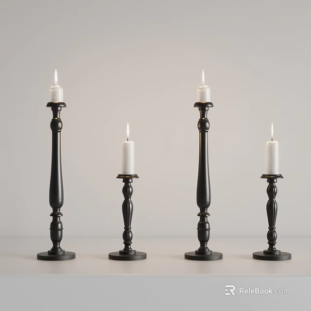 Black Candle Holders With White Candles Modern Decorative Set For Home 3d model 