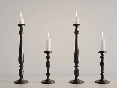 Black Candle Holders With White Candles Modern Decorative Set For Home 3d model