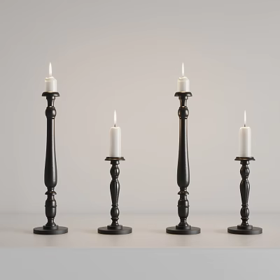 Black Candle Holders With White Candles Modern Decorative Set For Home 3d model