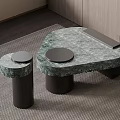 Modern Green Marble Texture Coffee Tables With Black Cylindrical Bases 3d model