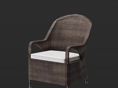 Wicker Outdoor Chair with Armrests and White Cushion Modern Comfortable Design for Patio 3d model
