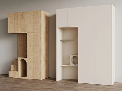 Modern Pet Cabinet With Wooden And White Finishes For Pet Storage And Rest 3d model