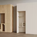 Modern Pet Cabinet With Wooden And White Finishes For Pet Storage And Rest