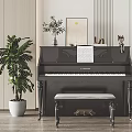 Elegant Black Piano and Decorative Paintings in Room Interior with Green Plants and Music Sheets
