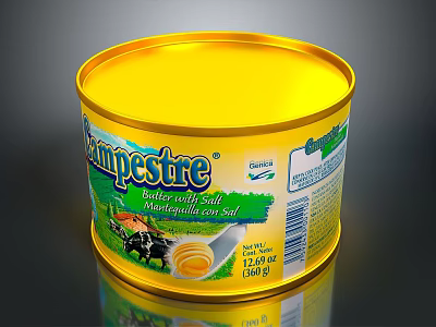 Campestre Vegetable Butter Yellow Can Featuring Cow Image And 17.6 Oz 500g 3d model