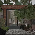 Natural Garden Landscape with Lush Trees Brick Walls and Outdoor Stone Seating Area