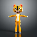 Cartoon Tiger Character With Striped Body Open Arms Yellow Fur Red Ears White Belly