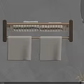 Modern Wall Mounted Storage Shelf in Bathroom with Hanging Towels and Wooden Frame