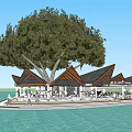 Waterfront Circular Pavilion Design With Black Roof Green Lawn And Trees