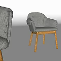 Modern Gray Upholstered Dining Chair With Wooden Legs And Comfortable Armrests