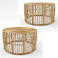 Natural Round Woven Rattan Coffee Table with Open Structure Design 3d model