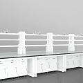 White Functional Table with Multiple Drawers and Upper Shelves for Laboratory Workshop Use 3d model
