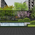Modern Residential Landscape With Greenery Stone Steps Pink Chairs And Glass Elements 3d model
