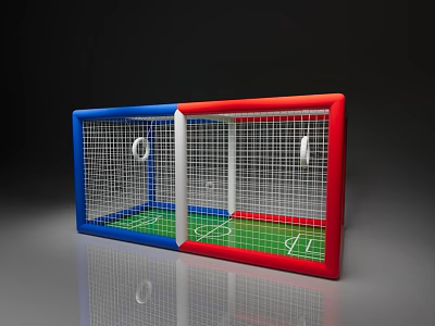 Kids Football Goal Play Equipment With Red Blue Frame Green Turf And White Net 3d model