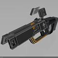 Futuristic Tactical Weapon With Gray Body Orange Accents And Attachable Components