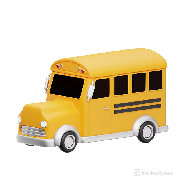 Yellow School Bus Toy Model With Black Windows Red Lights Black Stripes White Wheels 3d model 