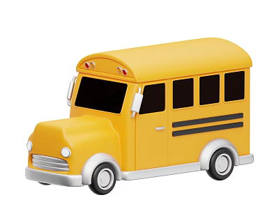 Yellow School Bus Toy Model With Black Windows Red Lights Black Stripes White Wheels 3d model