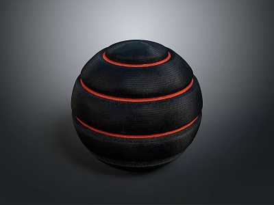 Black Textured Sphere With Red Stripes And Layered Surface Design Structure 3d model