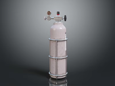 White Gas Cylinder With Metal Ring Stand And Top Valve Gauge 3d model