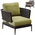 Modern Single Sofa With Woven Armrests Gray Cushion And Metal Legs