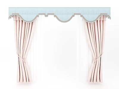 Elegant Pink Curtains with Light Blue Valance Sheer Panels and Tiebacks 3d model