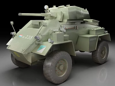 Green Military Armored Vehicle Featuring Turret Cannon Wheels And Number 235 FA9597 3d model