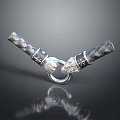 Intricate Silver Metal Sculpture with Braided Cylindrical Parts and Animal Head Ring