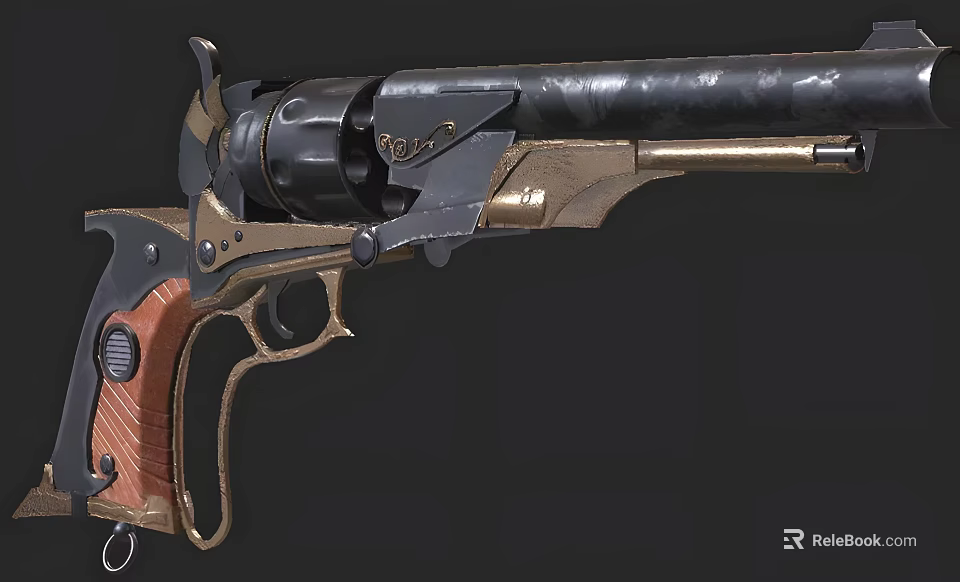 Vintage Revolver With Wooden Grip And Metal Frame Classic Design Barrel Details 3d model 