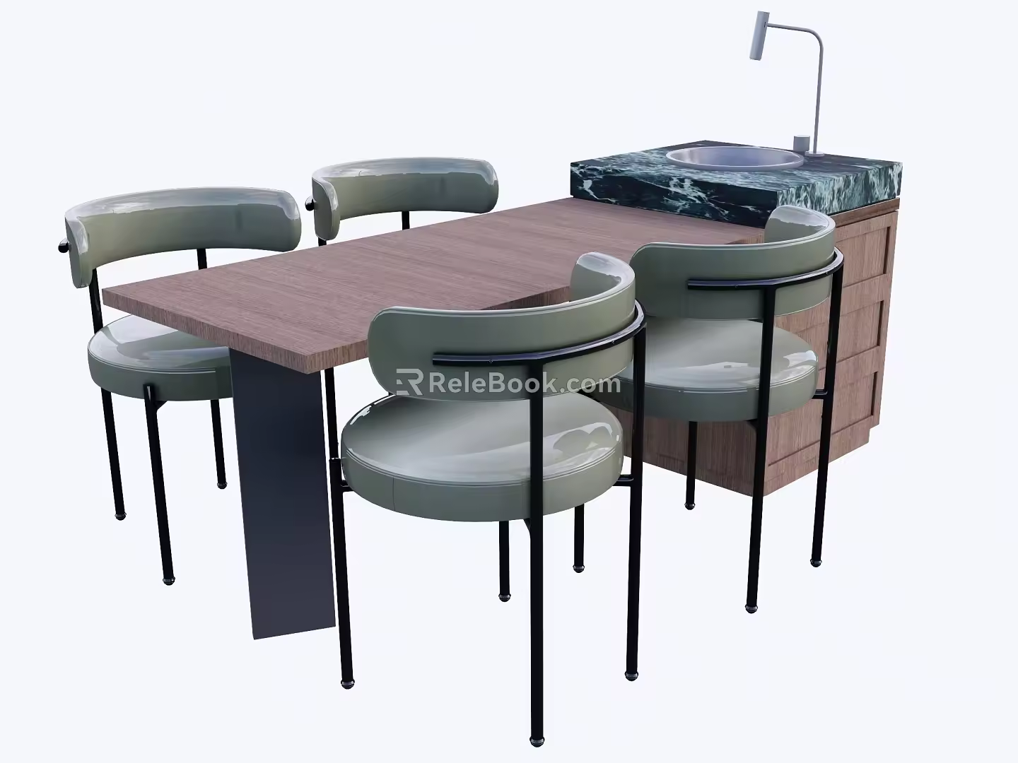 Middle-style bar counter console dining table and chairs 3d model