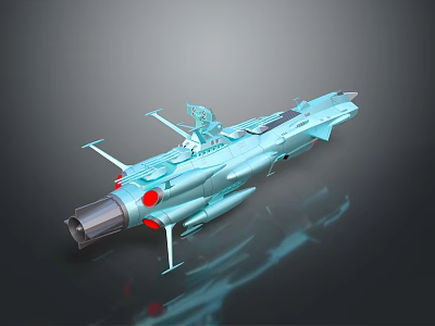 Detailed Futuristic Blue Spacecraft Model with Thrusters and Wings for Cosmic Exploration 3d model