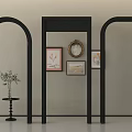 Black Arch And Rectangular Frame Decorative Structures With Hanging Paintings Clock And Plant Stand 3d model