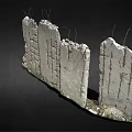 Broken Stone Wall Structure With Cracks Fence Like Lines And Green Plants At Base