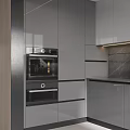 Modern Kitchen Interior Design With Grey Cabinets Black Countertop And Appliances