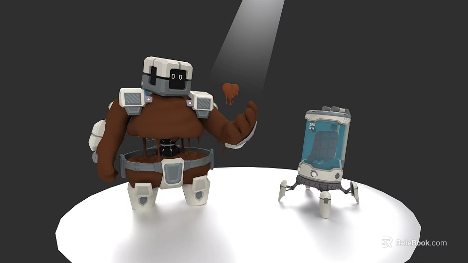 Game Movie Characters With Large Brown White Armored Robot And Small Blue White Slender Robot 3d model 