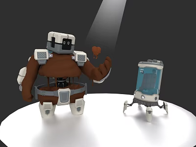 Game Movie Characters With Large Brown White Armored Robot And Small Blue White Slender Robot 3d model