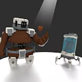 Game Movie Characters With Large Brown White Armored Robot And Small Blue White Slender Robot