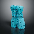 Blue Polka Dot Strapless Romper With Ruffled Top And Drawstring Waist