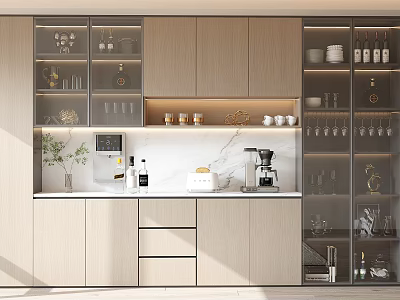 Modern Wine Cabinet Design With Glass Doors Wooden Cabinetry And Wine Glass Holders 3d model