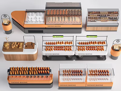 Modern Bakery Display Shelves With Glass Doors And Multiple Layers For Various Pastries 3d model