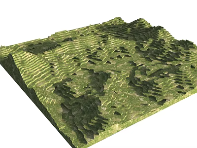 3D Green Hilly Terrain Model With Terraced Slopes And Mountainous Features 3d model