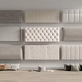 Various Designed Headboards With Tufted Patterns Neutral Tones On White Wall And Wooden Floor