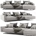 Modern Gray Sectional Sofa With Plush Pillows And Cozy Blanket 3d model