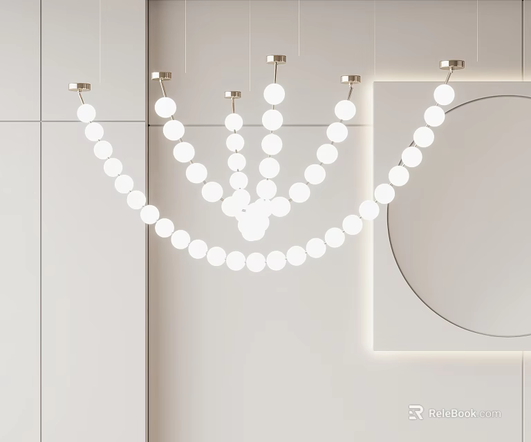 Modern Minimalist Chandelier With Hanging Circular White Lights In Stylish Interior Design 3d model 