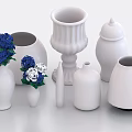 White Vases With Blue And White Flowers In Assorted Shapes For Decorative