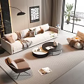 Elegant Modern Living Room Sofa Coffee Table Set with Throw Pillows Armchairs and Floor Lamp