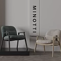 Minotti Modern Lounge Chairs Green And Beige Upholstered Fabric With Wooden Frame