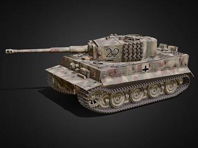 Detailed Military Tank With Camouflage Paint Number 22 Tracks And Cross Symbol 3d model