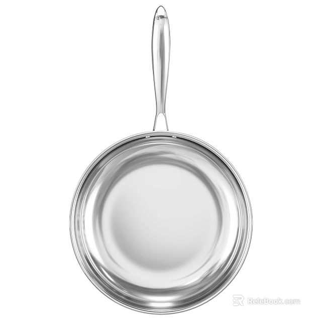 Silver Stainless Steel Frying Pan With Handle For Home Kitchen Cooking 3d model 