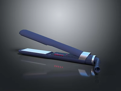 Sleek Hair Straightener With Dark Blue Body Silver Accents Digital Display And Reflective Base 3d model
