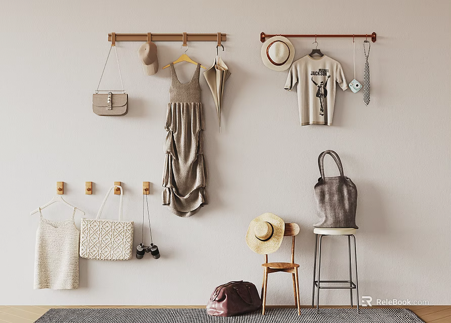 Wall Hooks For Organizing Clothes Bags In Home Decor 3d model 